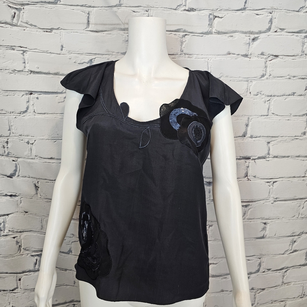 Joseph Black Silk Floral Blouse